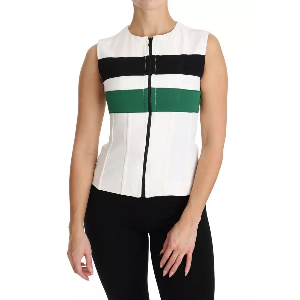 Dolce & Gabbana White Striped Cotton Sleeveless Top T-shirt