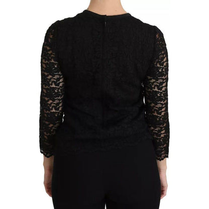 Dolce & Gabbana Black Lace Long Sleeve Blouse Nylon Top
