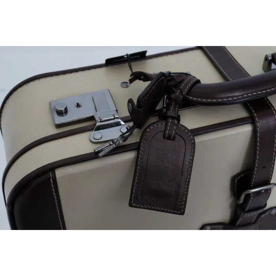 Dolce & Gabbana Brown Beige Leather Mens Travel Suitcase Luggage Bag