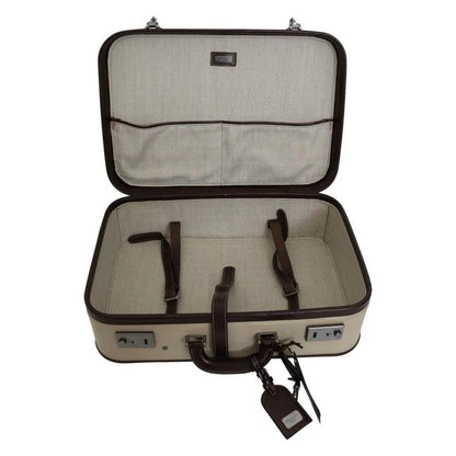 Dolce & Gabbana Brown Beige Leather Mens Travel Suitcase Luggage Bag