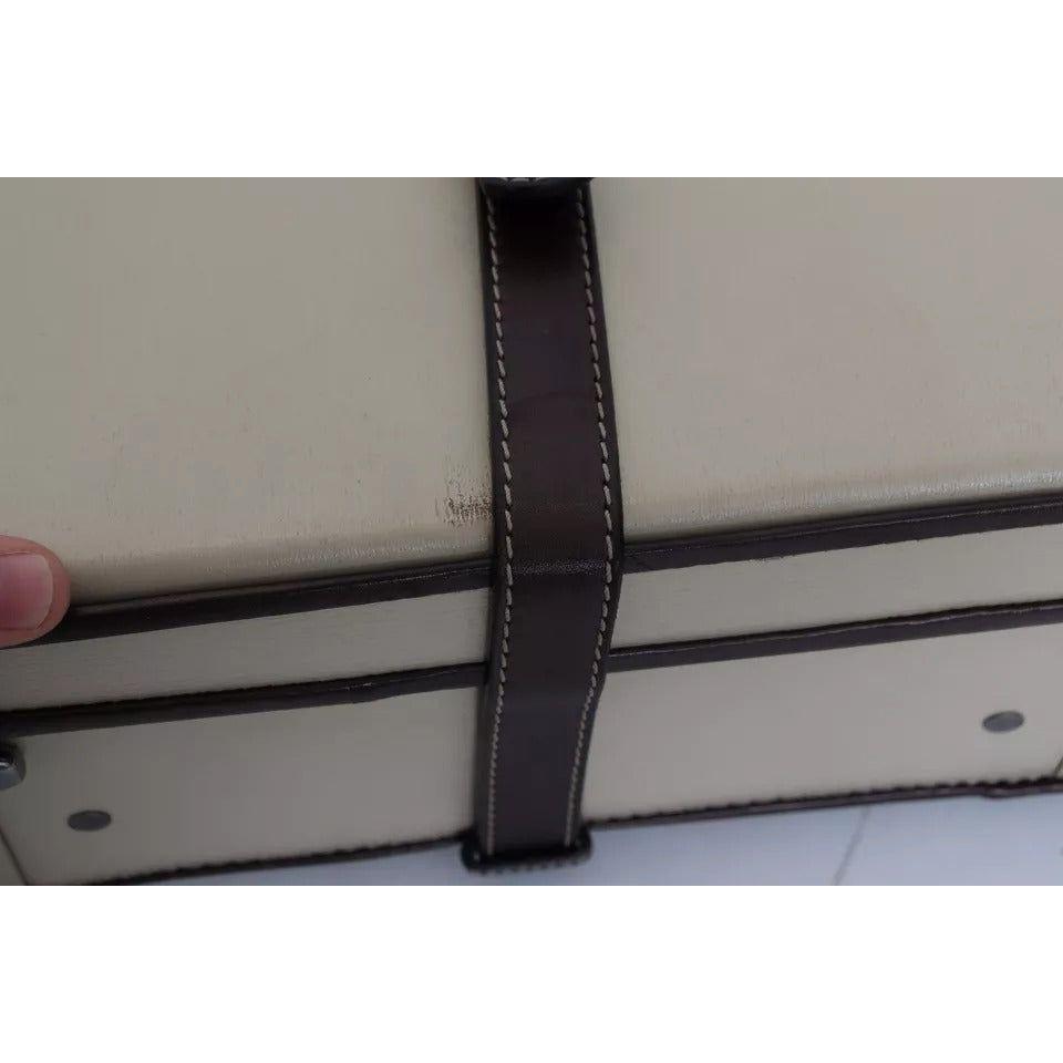 Dolce & Gabbana Brown Beige Leather Mens Travel Suitcase Luggage Bag