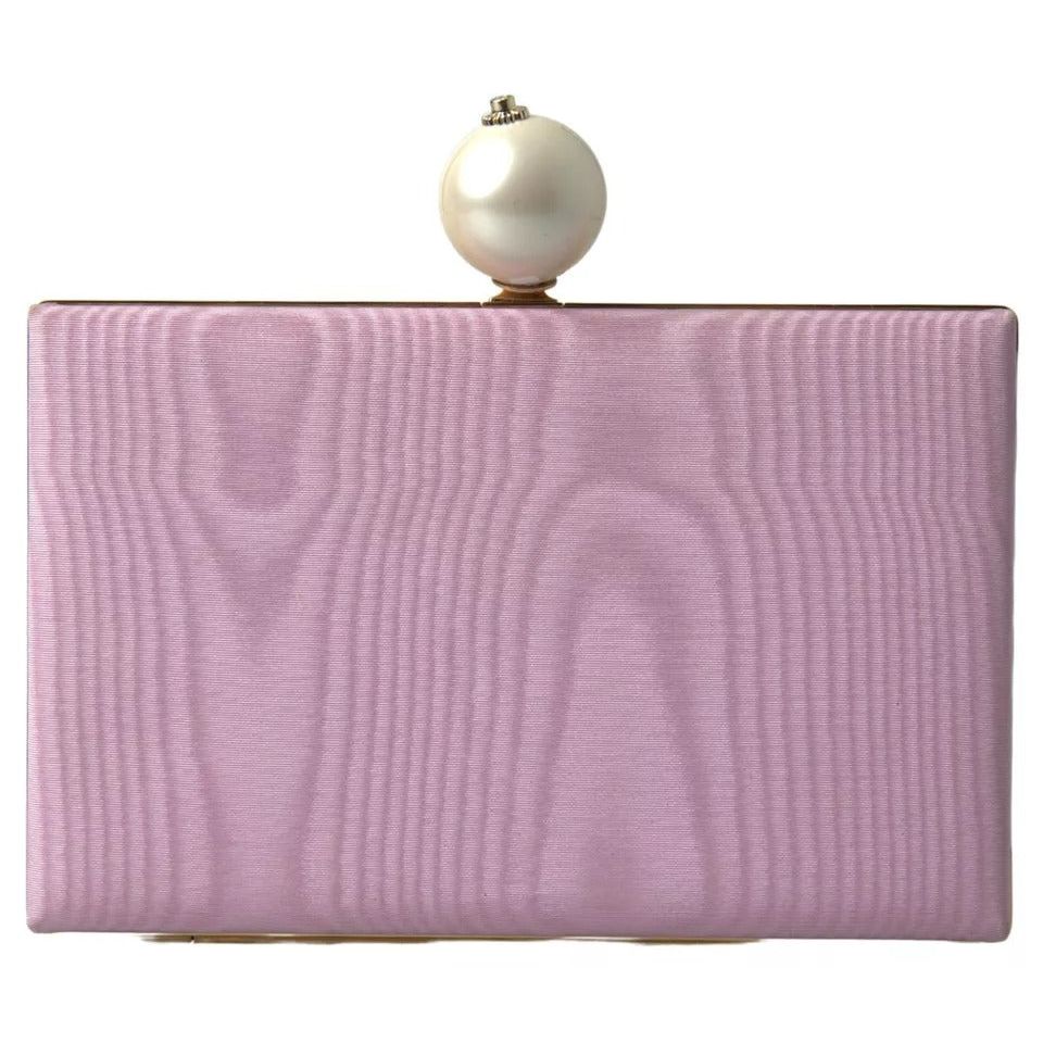 Dolce & Gabbana Pink Silk Gold Frame Clutch Evening Party Purse Bag BAG1037
