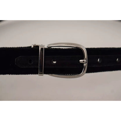 Dolce & Gabbana Black Velvet Silver Tone Metal Logo Buckle Belt