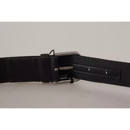Dolce & Gabbana Blue Black Logo Print Silver Buckle Belt