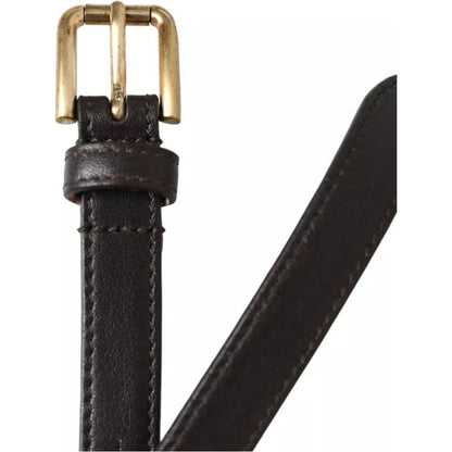 Dolce & Gabbana Dark Brown Leather Gold Metal Buckle Women Belt