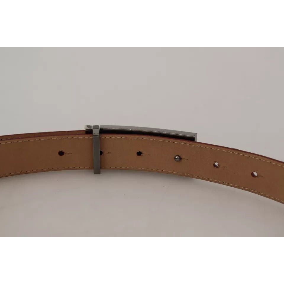 Dolce & Gabbana Brown Leather Gold Engraved Metal Buckle Belt