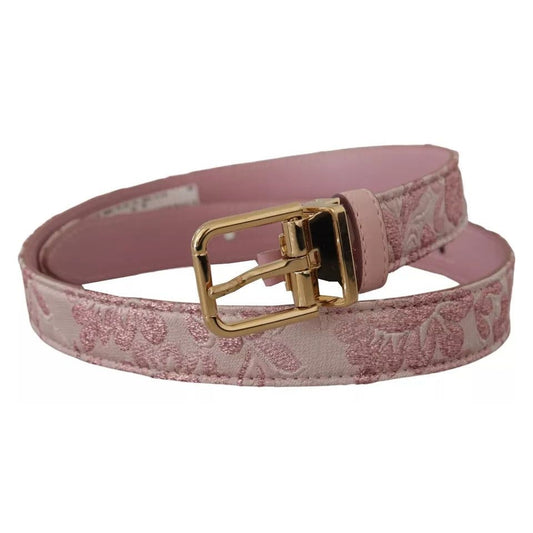 Dolce & Gabbana Pink Jaquard Embroidered Gold Tone Metal Buckle Belt WNB103-75