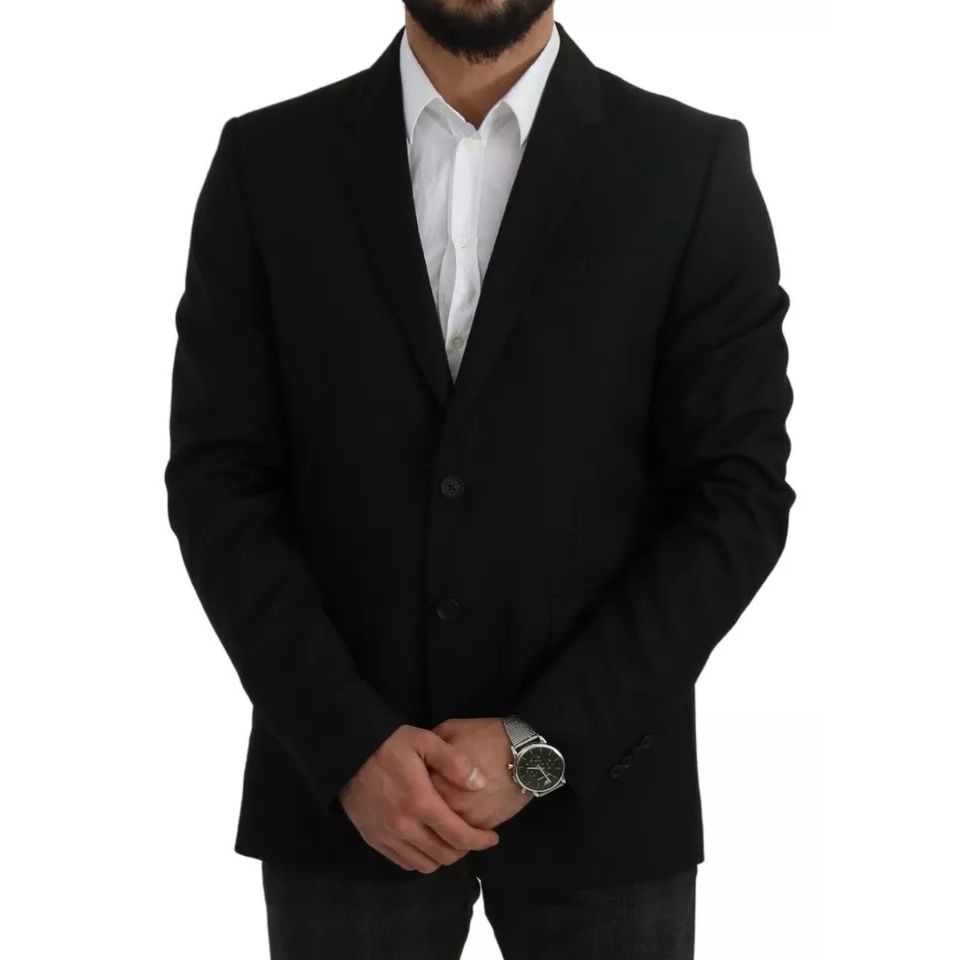 Dolce & Gabbana Black Wool Slim Fit Notch Jacket Blazer