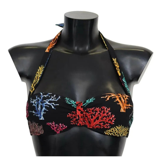 Dolce & Gabbana Black Corals Print Swimsuit Beachwear Bikini Top BIK1229-1
