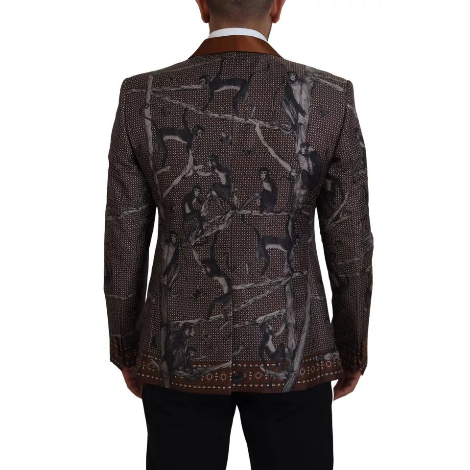 Dolce & Gabbana Bronze Monkey Print Silk Slim Jacket Blazer