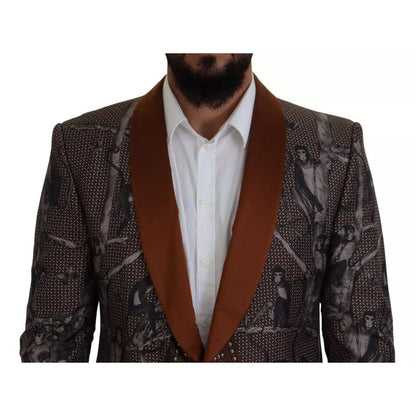 Dolce & Gabbana Bronze Monkey Print Silk Slim Jacket Blazer