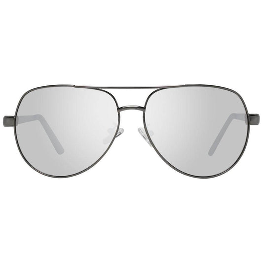 Guess Gray Men Sunglasses, aviator style with gunmetal metal frame, mirrored silver plastic lenses, 100% UVA and UVB protection.