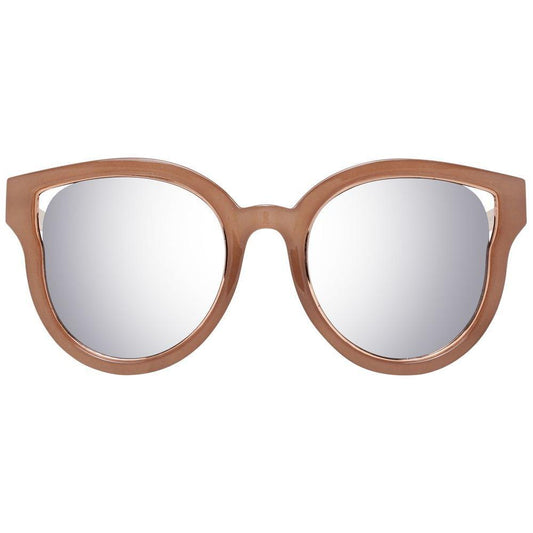 Guess brown women's butterfly sunglasses with brown metal and plastic frame, mirrored silver lenses, full-rim, UV protection.
