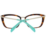 Emilio Pucci Brown Women Glasses Frame with metal and plastic material, full-rim trapezium style, demo lenses, and a branded case.
