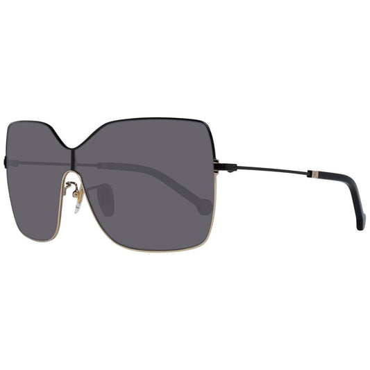 Carolina Herrera black women sunglasses with full-rim frame, metal material, and grey plastic lenses, offering 100% UVA & UVB protection.