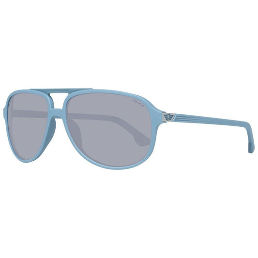Police gray aviator sunglasses with grey plastic frame, mirrored gradient lenses, full-rim style, and 100% UVA & UVB protection.