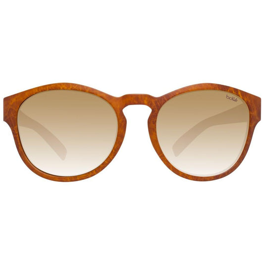 Bolle brown unisex round sunglasses with gradient brown lenses, plastic full-rim frame, UVA & UVB protection, and branded case included.