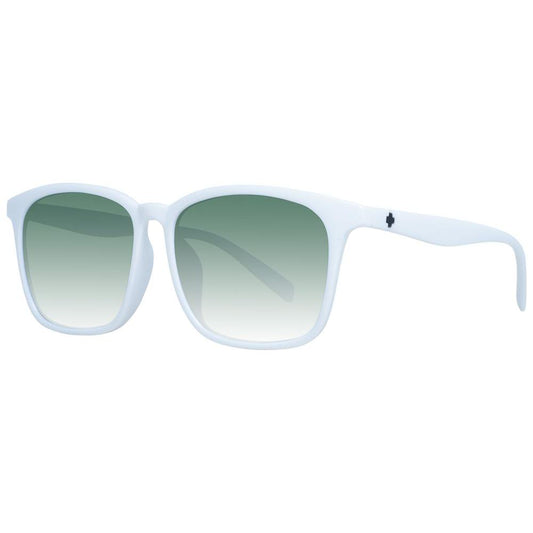 Spy white unisex sunglasses with trapezium gradient lenses offering 100% UVA & UVB protection, full-rim plastic frame.