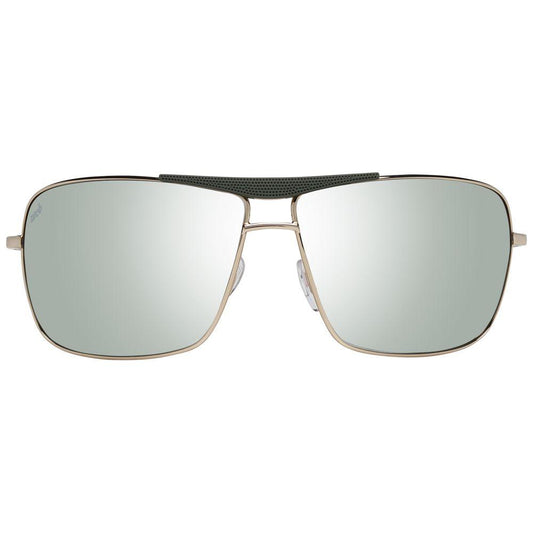 Gold oval men's sunglasses with green gradient lenses, metal & plastic frame, UV protection, size 64-12-125.