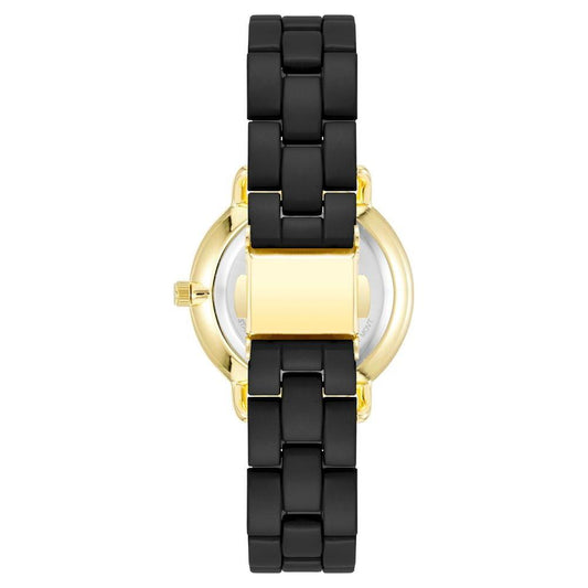 Back view of Juicy Couture Gold Women's Watch, featuring a black metal strap and gold case, elegant fashion accessory.