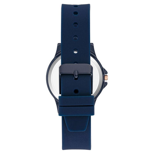 Juicy Couture Blue Women's Watch with silicon strap and pin buckle, stainless steel case, analog quartz display, fashion style.