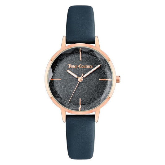 Juicy Couture Rose Gold Women Watch with Blue Leatherette Strap, Quartz Analog Display, Metal Case, Fashion Style, No Water Resistance