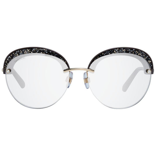 Swarovski gold and multicolor women's round sunglasses with mirrored brown lenses and half-rim design, UVA and UVB protection.
