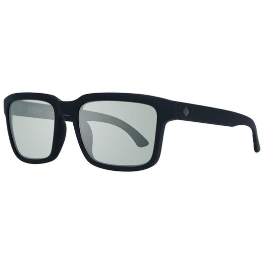 Spy black unisex polarized sunglasses with grey lenses, trapezium style, full-rim plastic frame. 100% UVA & UVB protection.