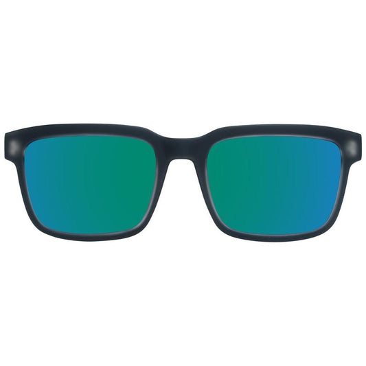 Spy Gray Unisex Sunglasses with green mirrored lenses, grey full-rim plastic frame. Offers 100% UVA & UVB protection. Style: Rectangle.