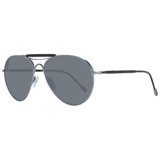 Ermenegildo Zegna gold aviator sunglasses for men with titanium frame, gradient grey lenses, full-rim style, UVA & UVB protection.