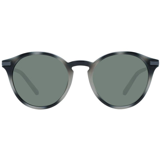 Ted Baker gray men sunglasses with grey TR90 frame, mirrored green plastic lenses, round style, full-rim, 100% UVA & UVB protection.