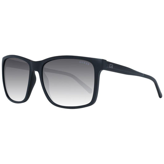 Guess black men's sunglasses with square mirrored gradient grey lenses, full-rim plastic frame, 100% UVA & UVB protection, includes case.
