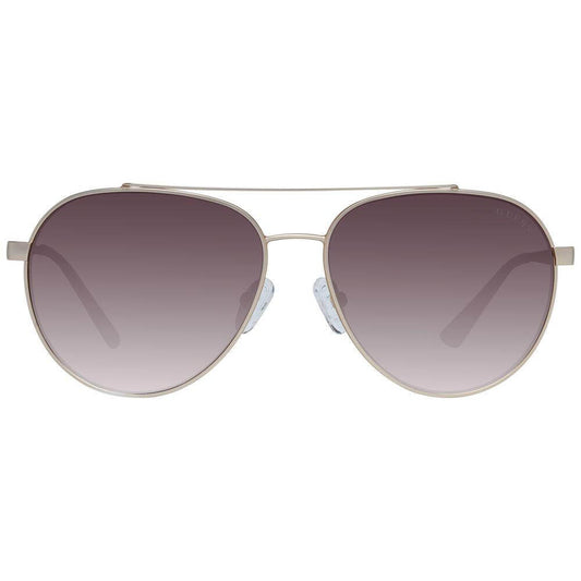 Guess gold women aviator sunglasses with full-rim metal frame and gradient brown lenses, offering 100% UVA & UVB protection.