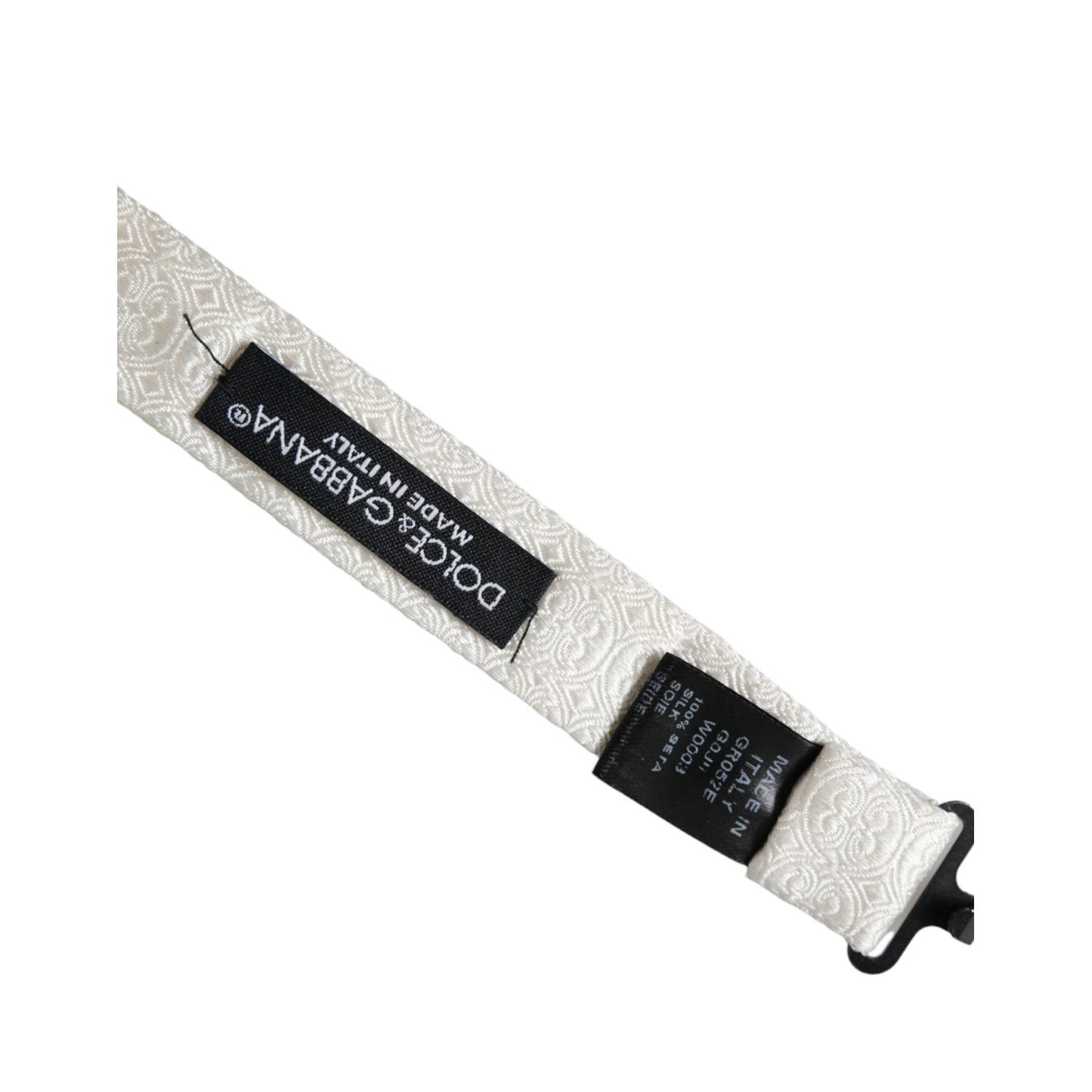 Dolce & Gabbana White Silk Patterned Adjustable Neck Men Papillon Bow Tie