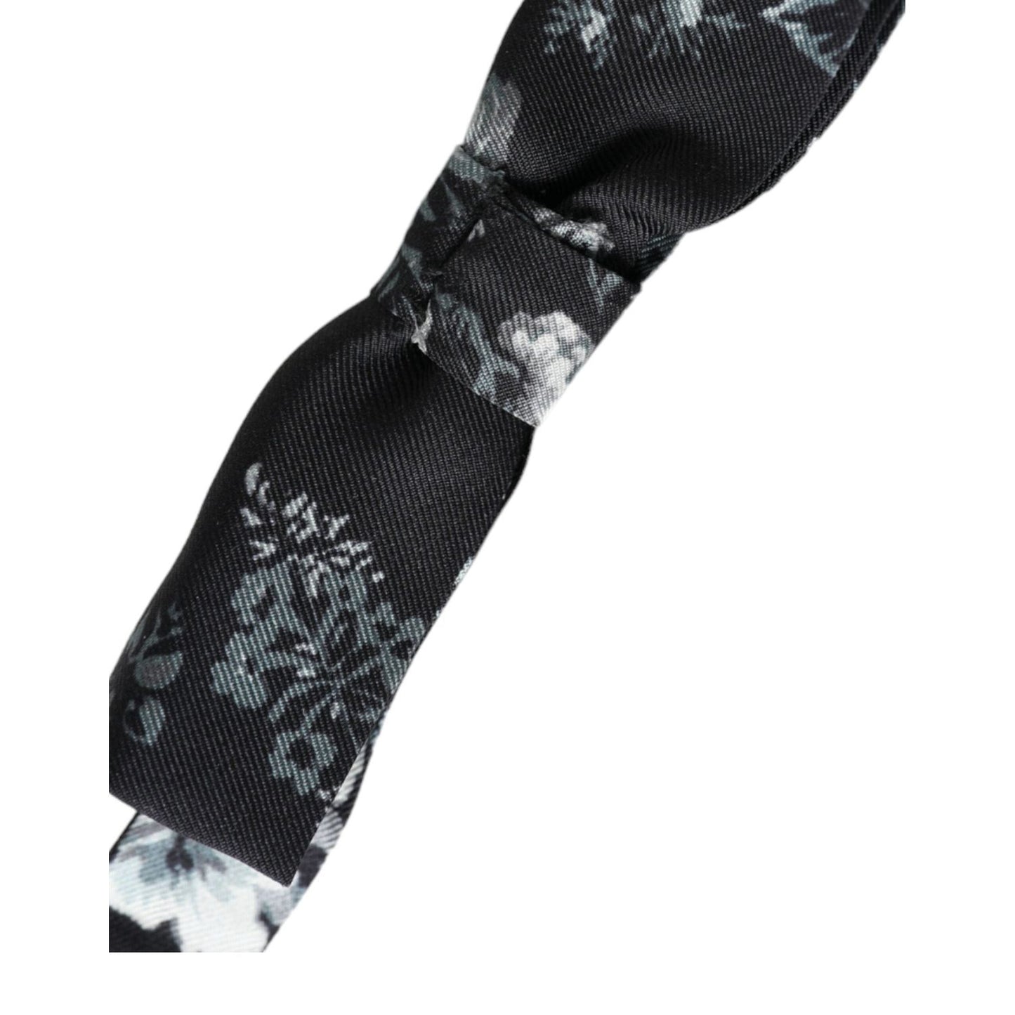Dolce & Gabbana Black Floral Silk Adjustable Neck Men Bow Tie