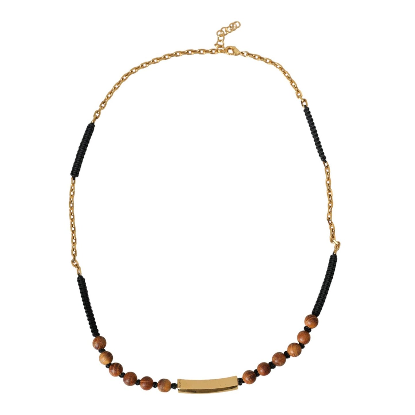 Dolce & Gabbana Black Gold Wooden Beaded Logo Pendant Necklace