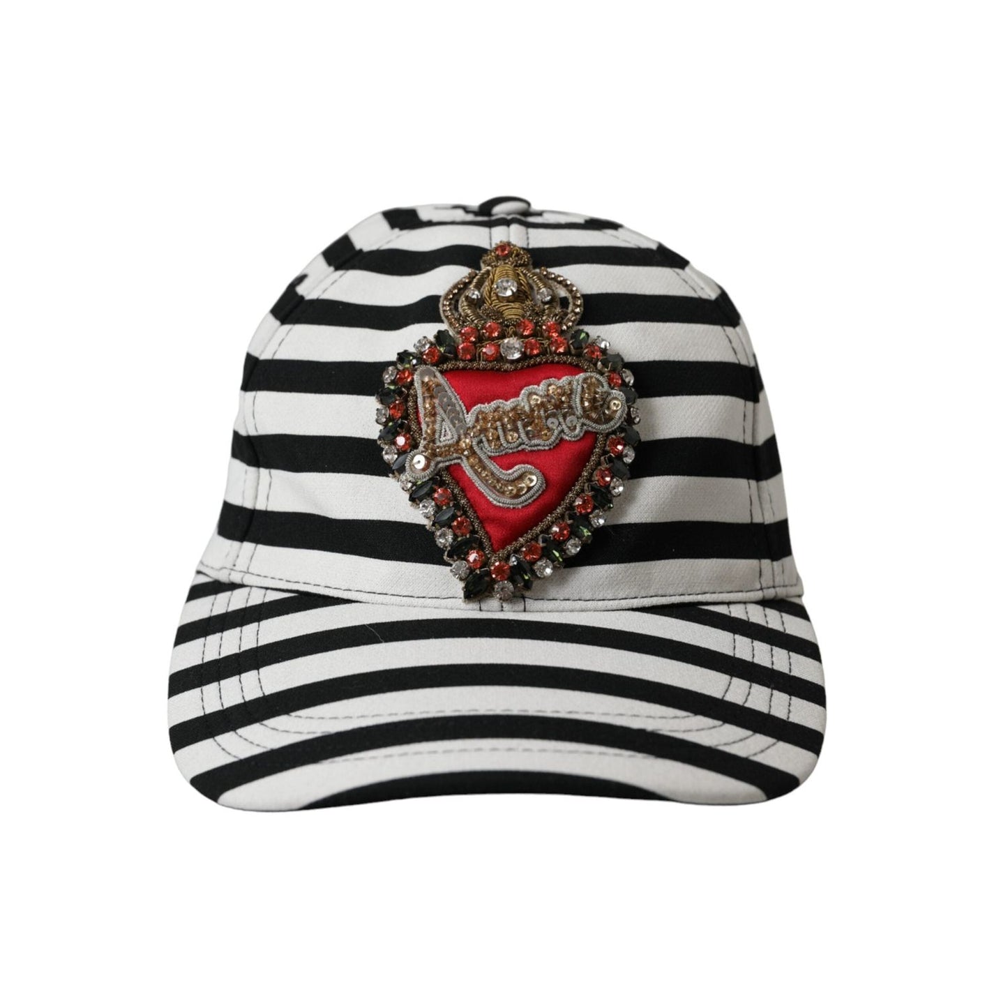 Dolce & Gabbana Black White Stripe Amore Heart Applique Baseball Hat