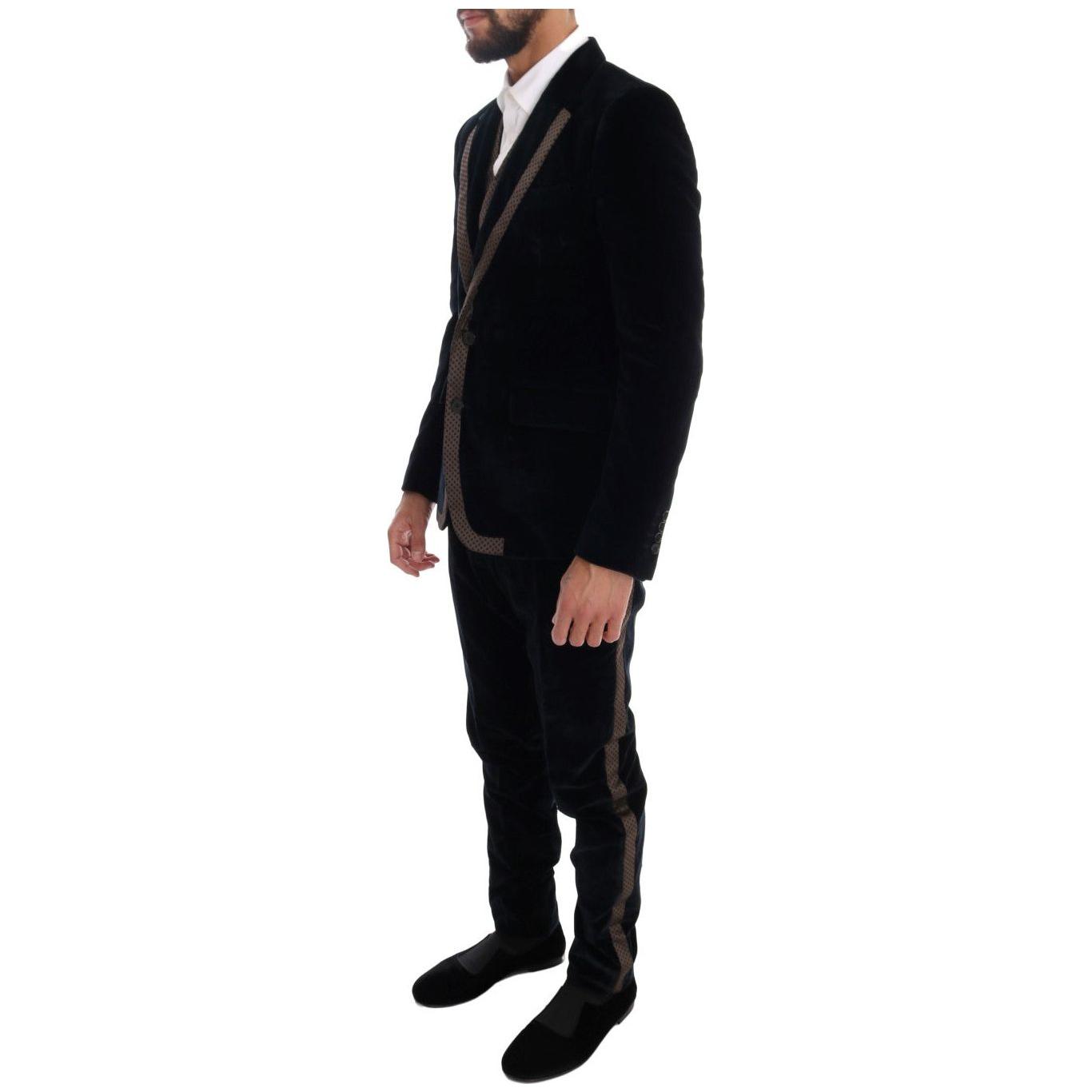 Dolce & Gabbana Blue Velvet Two Button Slim 3 Piece Suit