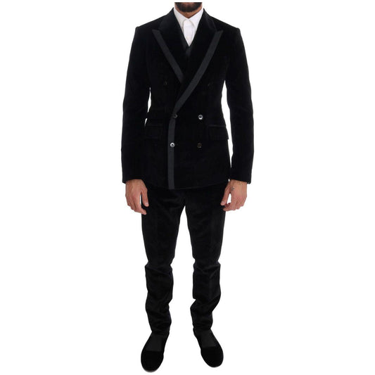 Dolce & Gabbana Black Velvet Slim Double Breasted Suit Suit
