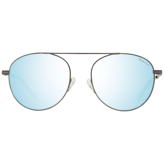 Gant gray men's sunglasses with gunmetal metal frame, blue mirrored lenses, 100% UVA & UVB protection, oval style.