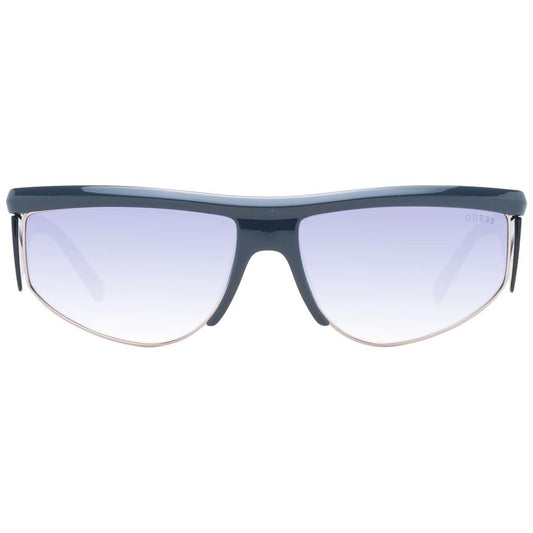 Guess gray men's full-rim sunglasses with mirrored purple gradient lenses, plastic frame, size 62, 100% UVA/UVB protection.