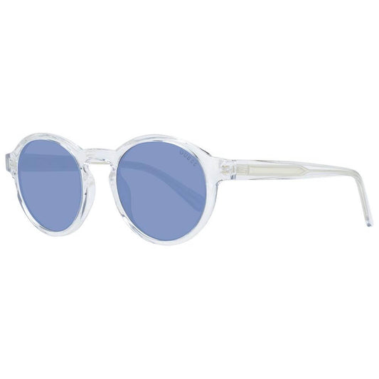 Guess round white plastic men's sunglasses, full-rim with blue lenses, size 50-21-145, offering 100% UVA & UVB protection.