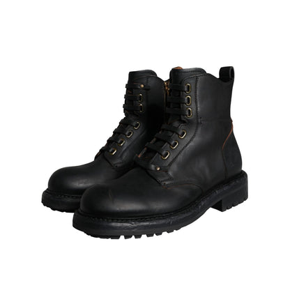 Dolce & Gabbana Black Lace Up Mid Calf Boots Men Shoes