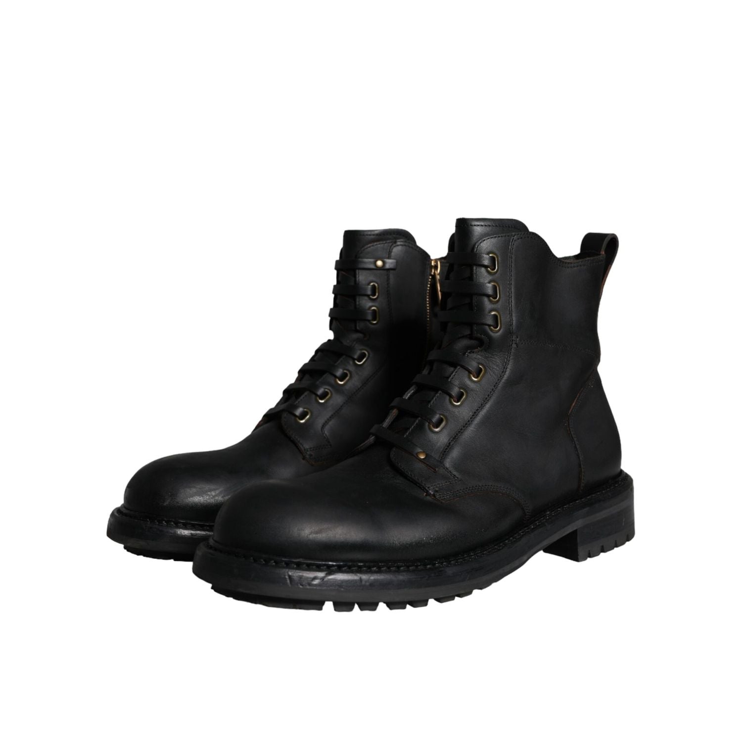 Dolce & Gabbana Black Lace Up Mid Calf Boots Men Shoes