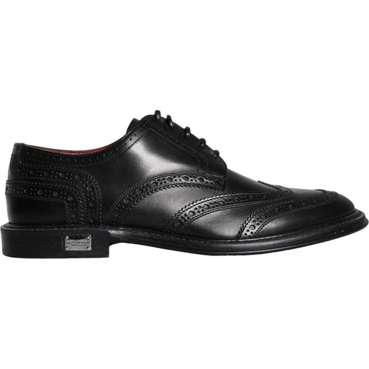 Dolce & Gabbana Black Leather Oxford Wingtip Formal Men Shoes MV6069-39