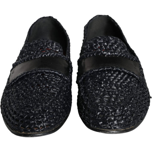 Dolce & Gabbana Black Woven Raffia Slip On Loafers Men Shoes MV6086-40