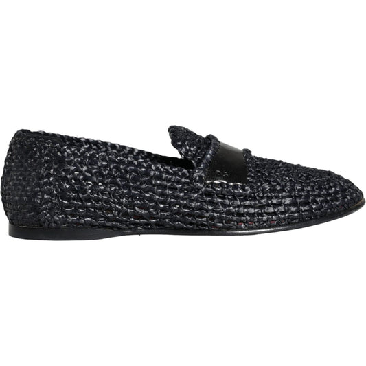 Dolce & Gabbana Black Woven Raffia Slip On Loafers Men Shoes MV6086-40