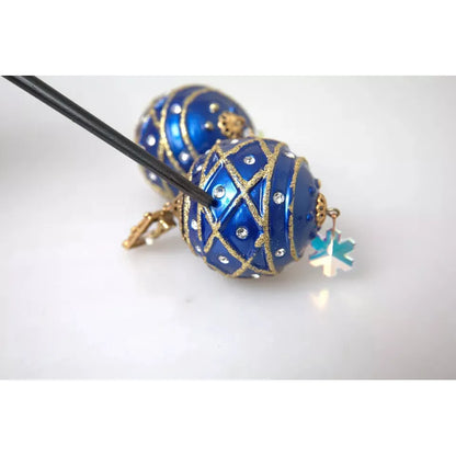Dolce & Gabbana Gold Brass Blue Dangle Christmas Ball Crystal Clip On Earrings Earrings