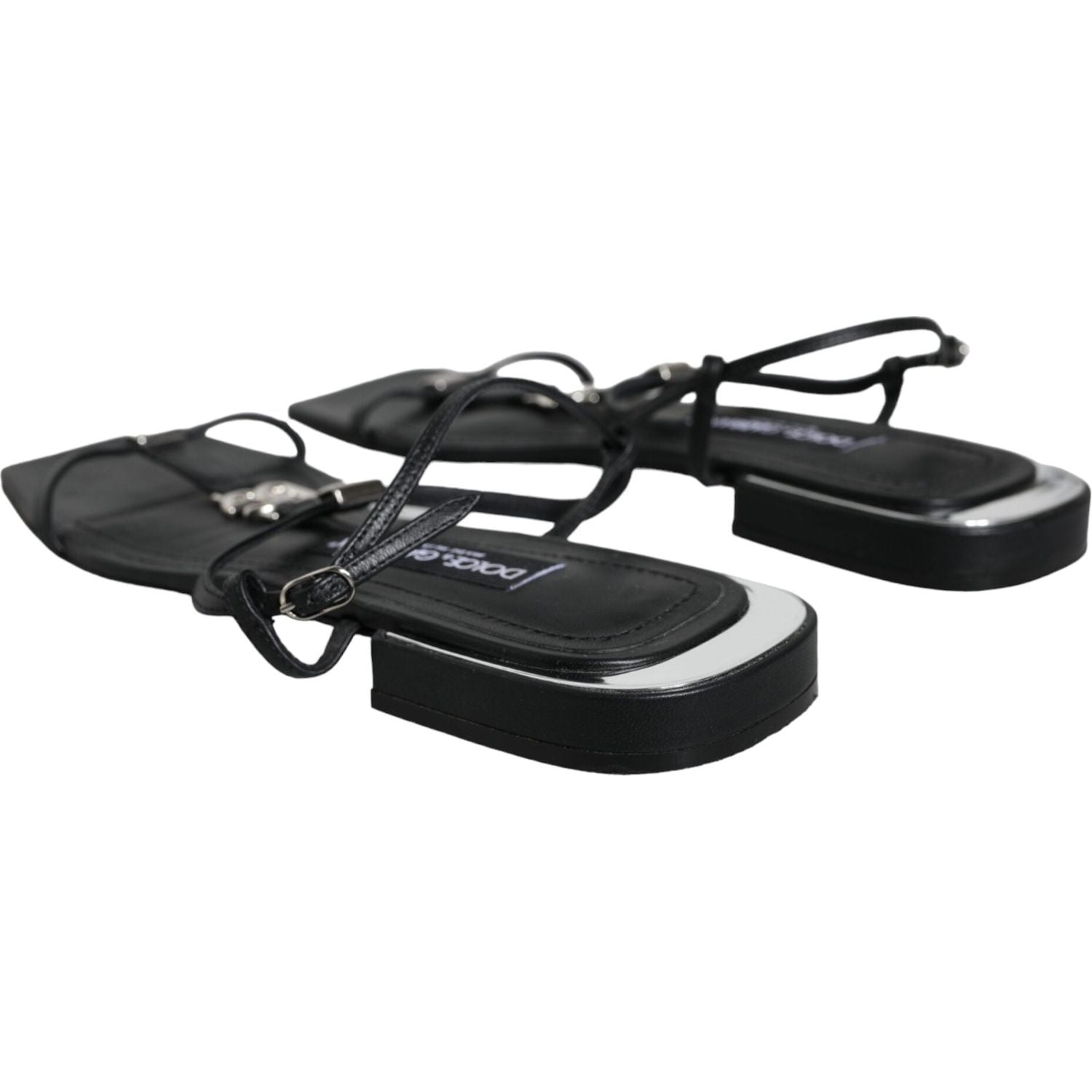 Dolce & Gabbana Black Leather Logo Ankle Strap Keira Sandals Shoes