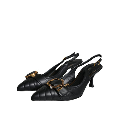 Dolce & Gabbana Black Devotion Leather Heels Slingback Shoes